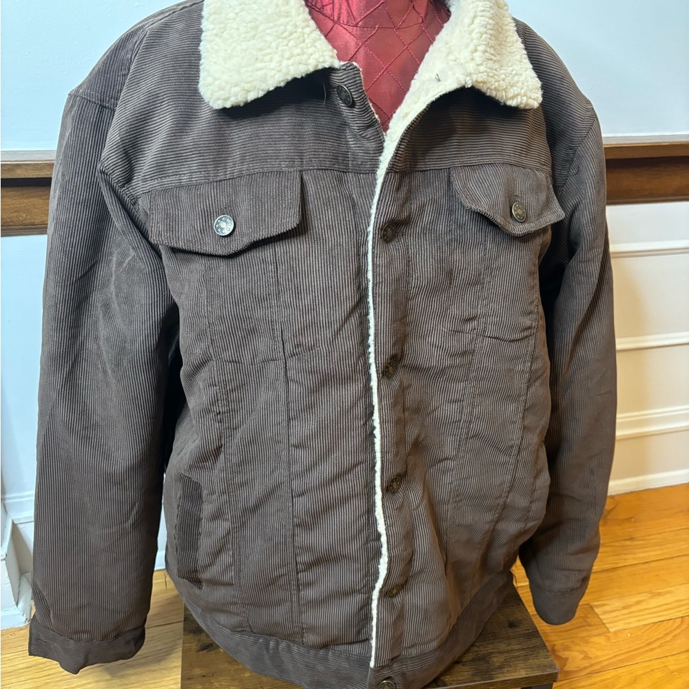 Brown Lightweight Shirt Jacket with Sherpa Collar